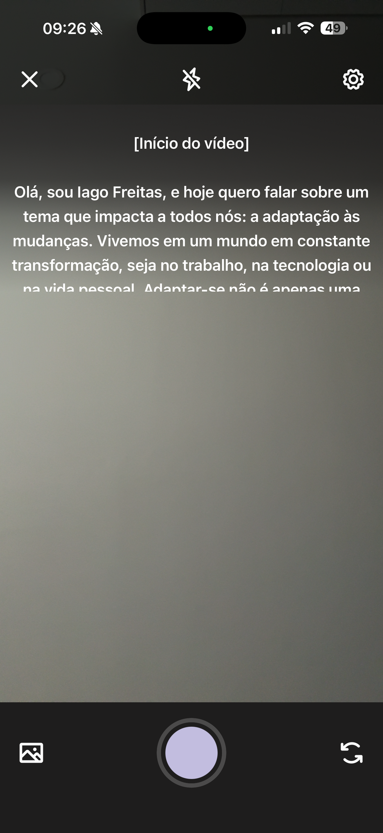 App PitchYn com gravação de vídeo usando roteiro no teleprompter